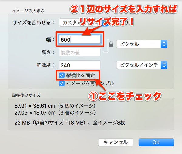 サイズを指定して実行すれば一括リサイズ完了